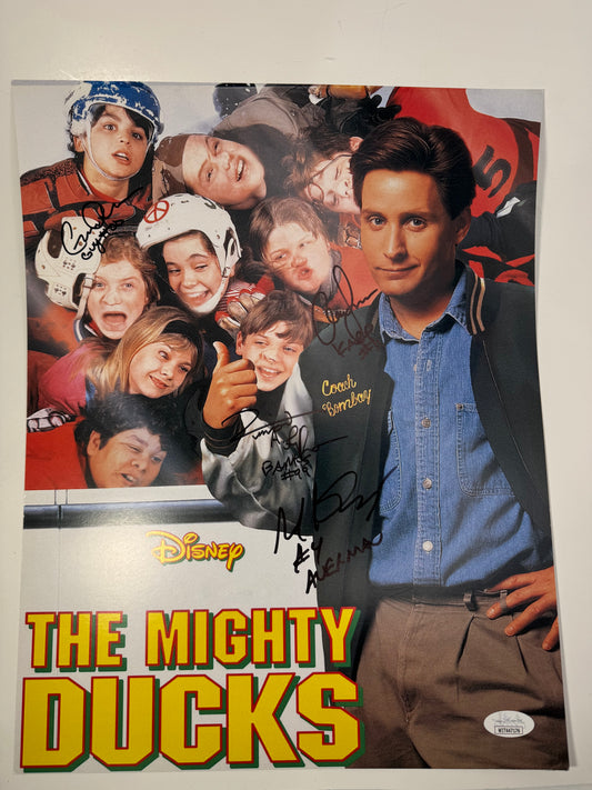 The Mighty Ducks 11x14 Print Cast Signed by Garette Henson, Aaron Schwartz, Vincent Larusso, & Matthew Doherty